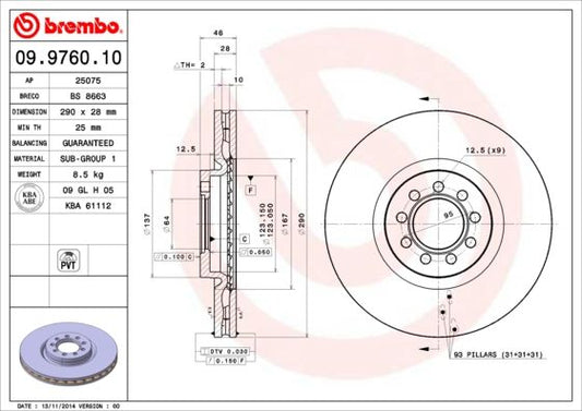 2x BREMBO 09.9760.10 Brake Disc Front Vented For Iveco Daily Daily Citys