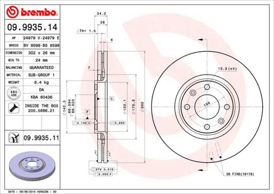 2x BREMBO 09.9935.11 Brake Disc Front Internally Vented Fits Citroen Peugeot