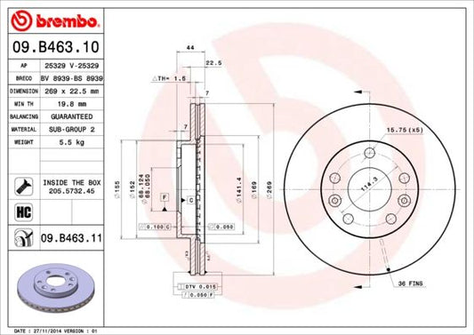 2x BREMBO 09.B463.11 Brake Disc Front For Dacia Duster Renault Duster Megane