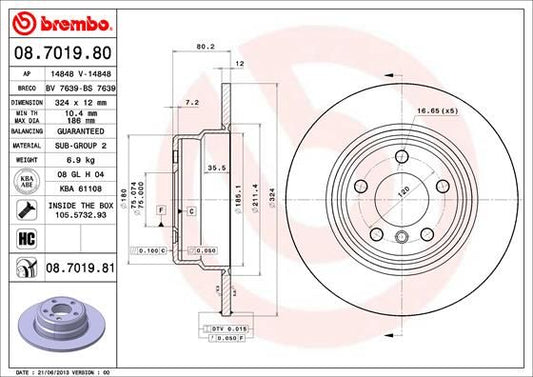 2x BREMBO 08.7019.81 Brake Disc Rear Solid Coated Braking System Fits BMW X5