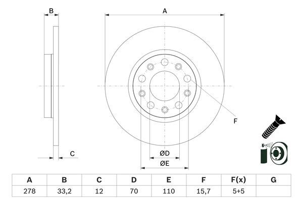 BOSCH 0986479G21 Brake Disc Rear 278mm Outer Diameter Fits Jeep Cherokee