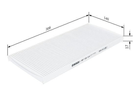 BOSCH 1987432019 Cabin Pollen Air Filter Interior 308mm Length Fits Fiat Punto