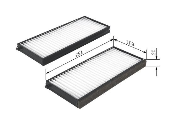 BOSCH 1987432260 Cabin Pollen Air Filter Interior 251mm Length Fits Kia Carens