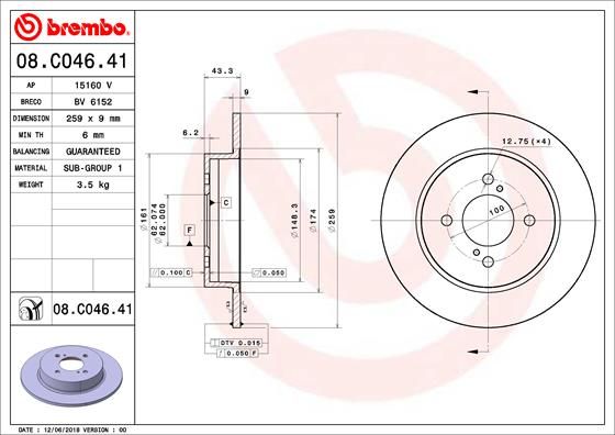 2x BREMBO 08.C046.41 Brake Disc Rear Solid Braking System Fits Suzuki Swift