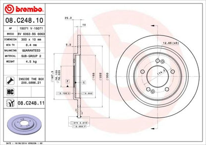 2x BREMBO 08.C248.11 Brake Disc Rear Solid Braking System Fits Hyundai i40