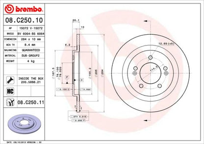 2x BREMBO 08.C250.11 Brake Disc Rear Solid Fits Hyundai i30 Kia Cee'D Pro Cee'D