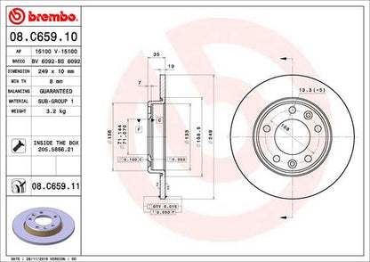 2x BREMBO 08.C659.11 Brake Disc Rear Solid Braking Fits Peugeot 308 308 SW