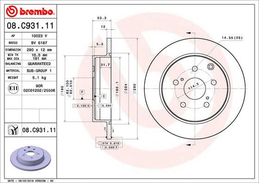 2x BREMBO 08.C931.11 Brake Disc Rear Solid Braking Fits Toyota Mirai Prius Plus