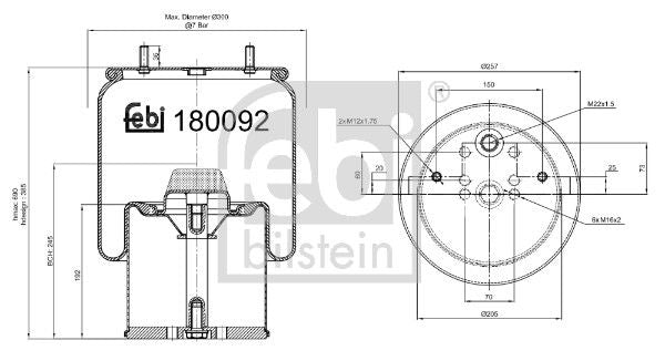Air Suspension Bellow Febi Bilstein 180092 Fits BPW