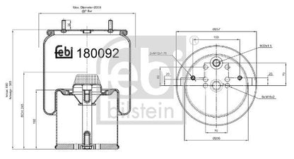 Air Suspension Bellow Febi Bilstein 180092 Fits BPW