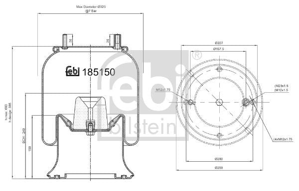 Air Suspension Bellow Febi Bilstein 185150 Fits ROR