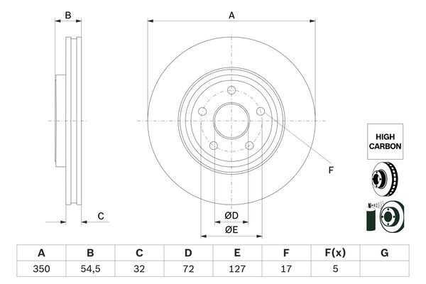 BOSCH 0986479F01 Brake Disc Front Vented 350mm Outer Ø Fits Jeep Grand Cherokee