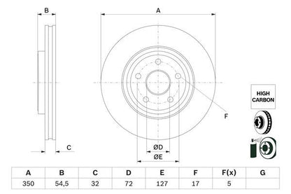 BOSCH 0986479F01 Brake Disc Front Vented 350mm Outer Ø Fits Jeep Grand Cherokee