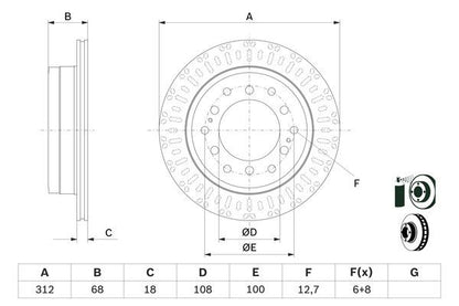 BOSCH 0986479F07 Brake Disc Rear Vented 312mm Outer Diameter Fits Toyota