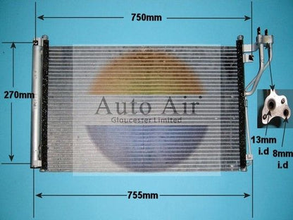 AUTO AIR 16-1078 Air Conditioning Condenser A/C Air Con Fits Hyundai Kia