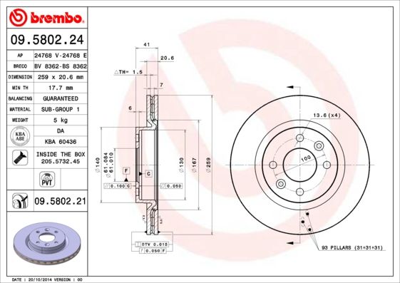 2x BREMBO 09.5802.21 Brake Disc Front Vented Fits Dacia Lada Nissan Renault