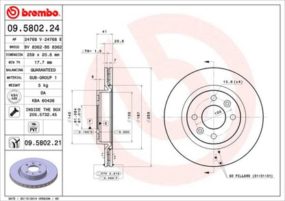 2x BREMBO 09.5802.21 Brake Disc Front Vented Fits Dacia Lada Nissan Renault
