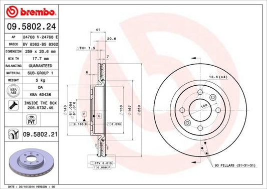 2x BREMBO 09.5802.21 Brake Disc Front Vented Fits Dacia Lada Nissan Renault