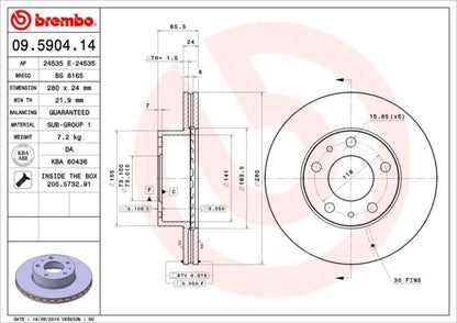 2x BREMBO 09.5904.14 Brake Disc Front Fits Relay Fiat Ducato Peugeot Boxer