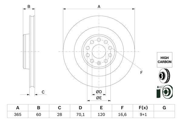 BOSCH 0986479G56 Brake Disc Rear Vented 365mm Outer Ø Fits Tesla Model S Model X