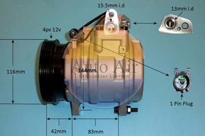 Auto Air 14-1037P A/C Compressor Air Conditioning Fits Hyundai i10 Kia Picanto