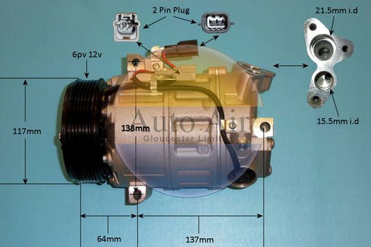AUTO AIR 14-9732P Air Compressor A/C Air Conditioning Fits Nissan Renault