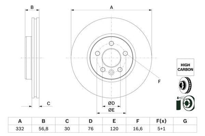 BOSCH 0986479F04 Brake Disc Front Vented 332mm Outer Diameter Fits VW Amarok