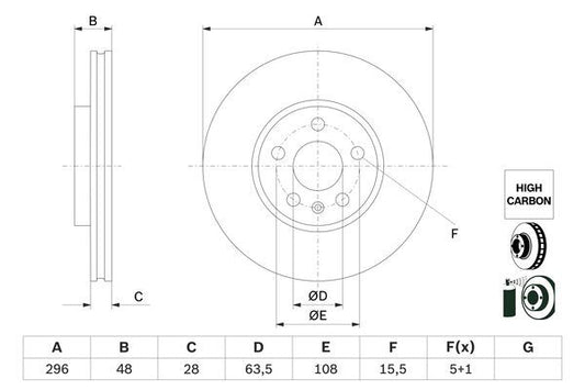 BOSCH 0986479H03 Brake Disc Front Vented 296mm Outer Ø For Volvo S60 S90 V60 V90