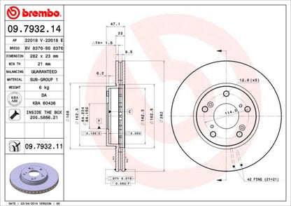 2x BREMBO 09.7932.11 Brake Disc Front Fits Accord Element HR-V Saber Stepwgn