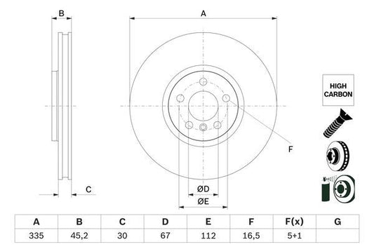 BOSCH 0986479H10 Brake Disc Front Vented 335mm Outer Ø Fits Mini Mini Clubman