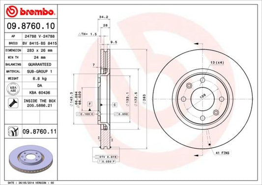 2x BREMBO 09.8760.11 Brake Disc Front Vented Fits Citroen Opel Peugeot Vauxhall