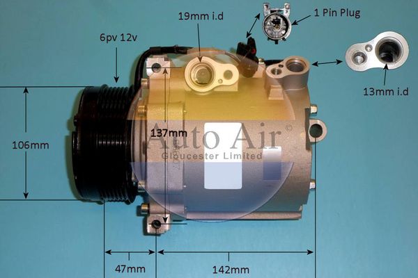 AUTO AIR 14-1766P Air Conditioning Compressor Fits Mitsubishi Lancer Outlander
