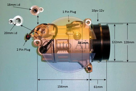 AUTO AIR 14-2068P Air Compressor A/C Air Con Air Conditioning Fits Volvo V40