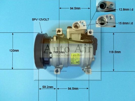 AUTO AIR 14-9783 Air Conditioning Compressor A/C Air Con Replacement 12V Voltage