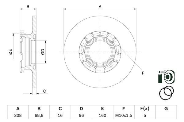 BOSCH 0986479F62 Brake Disc Rear Solid Fits Ford Transit Transit Custom