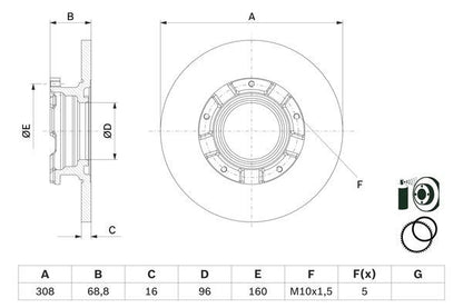 BOSCH 0986479F62 Brake Disc Rear Solid Fits Ford Transit Transit Custom