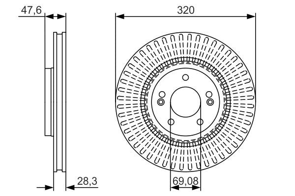 BOSCH 0986479A21 Brake Disc Front Vented 320mm Outer Ø Fits Hyundai Kia