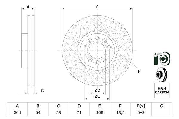 BOSCH 0986479E52 Brake Disc Front Fits Citroën Opel Peugeot Toyota Vauxhall
