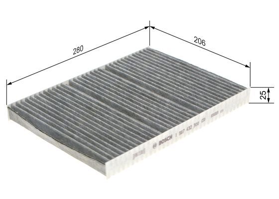 BOSCH 1987432300 Cabin Air Filter 279mm Activated Carbon Fits Audi Skoda VW