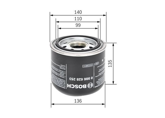 BOSCH 0986628253 Compressed-Air System Air Dryer Cartridge 140mm Ø Fits DAF