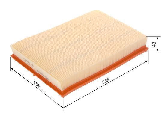 BOSCH 1457433059 Air Filter 288mm Length Insert 42.5mm Height Fits Seat Skoda VW