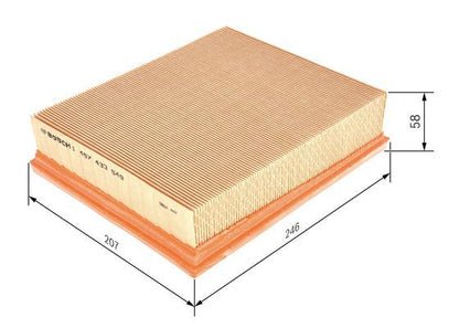 BOSCH 1457433549 Air Filter 246mm Length Insert 58.3mm Height Fits Land Rover