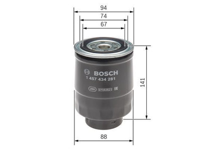 BOSCH 1457434281 Fuel Filter Spin-On 90mm Diameter Fits Ford LTI Nissan