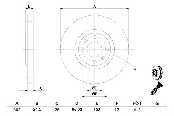 BOSCH 0986479288 Brake Disc Front Fits Citroën DS Opel Peugeot Vauxhall