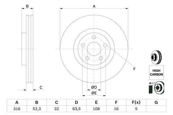 BOSCH 0986479D48 Brake Disc Front Vented 316mm Ø Fits Ford Edge Galaxy S-Max