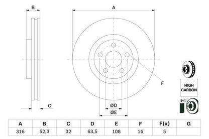 BOSCH 0986479D48 Brake Disc Front Vented 316mm Ø Fits Ford Edge Galaxy S-Max