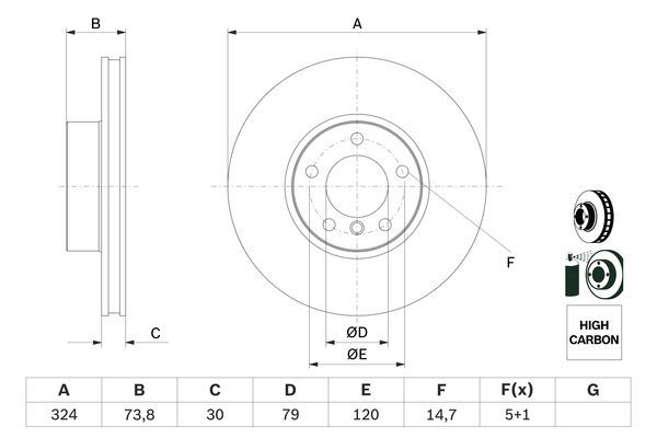 BOSCH 0986478024 Brake Disc Front Vented 324mm Outer Ø Fits BMW 5 Series