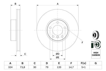 BOSCH 0986478024 Brake Disc Front Vented 324mm Outer Ø Fits BMW 5 Series