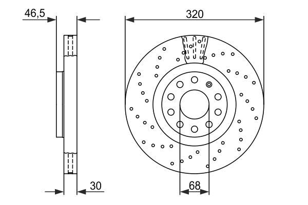 BOSCH 0986479258 Brake Disc Front Perforated Vented 320mm Outer Ø Fits Audi A4