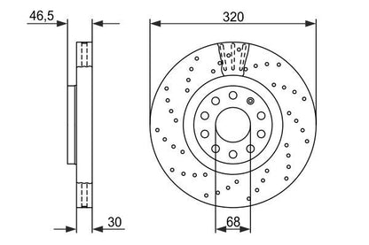 BOSCH 0986479258 Brake Disc Front Perforated Vented 320mm Outer Ø Fits Audi A4